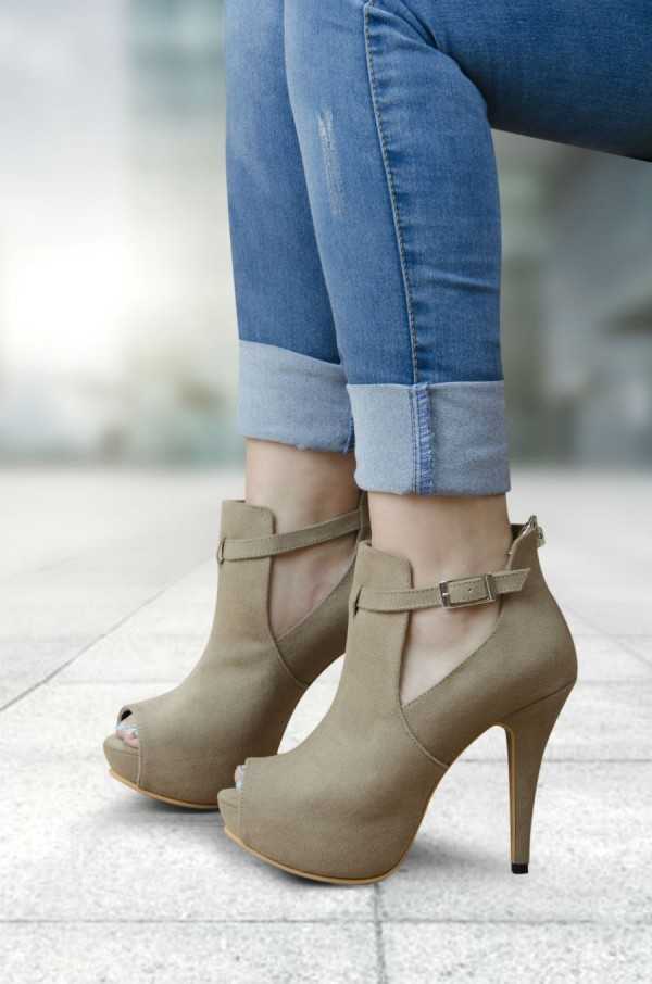 Nataly Taupe Ankle Boots (Open Toe)