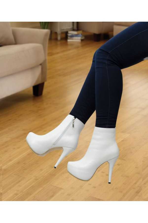 Camila White Leather Ankle Boots