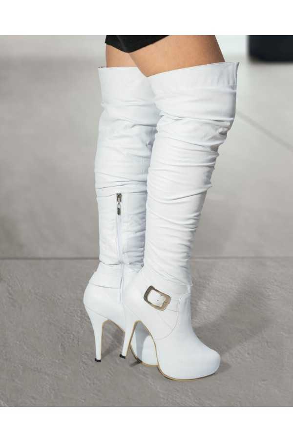 Luna White Leather Boots