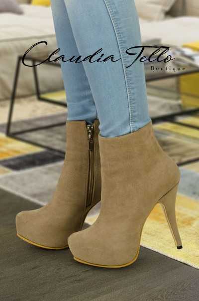Camila Beige Leather Ankle Boots