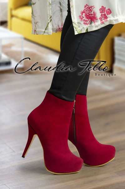 Camila Red Leather Ankle Boots