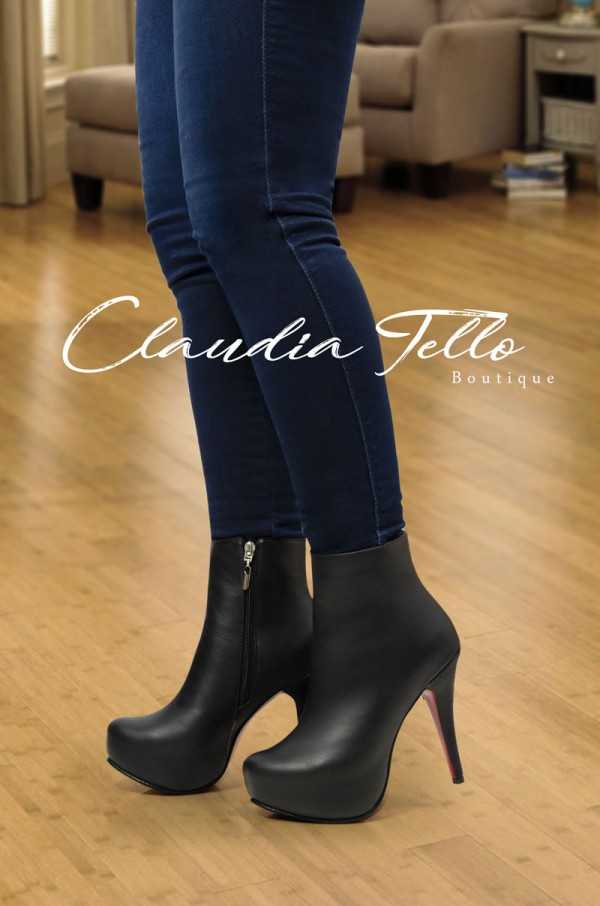 Camila Black Leather Ankle Boots