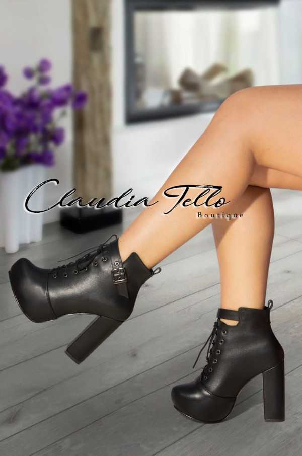 Valeria Black Leather Ankle Boots
