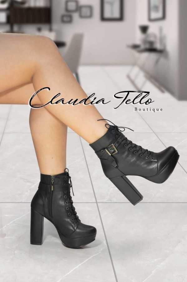 Venus Black Leather Ankle Boots